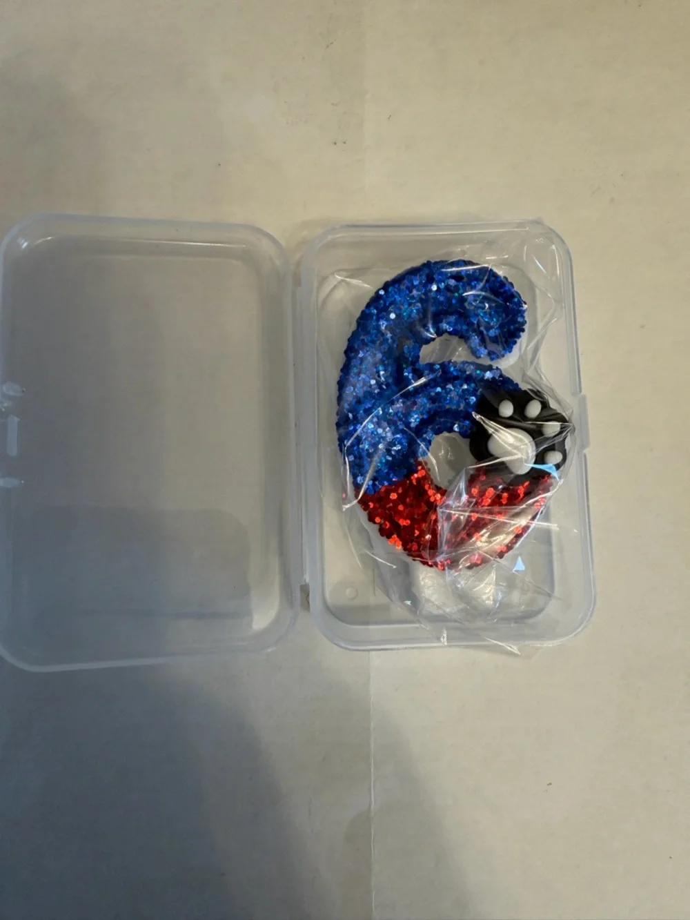 Sequined Red and Blue Number 6 candle